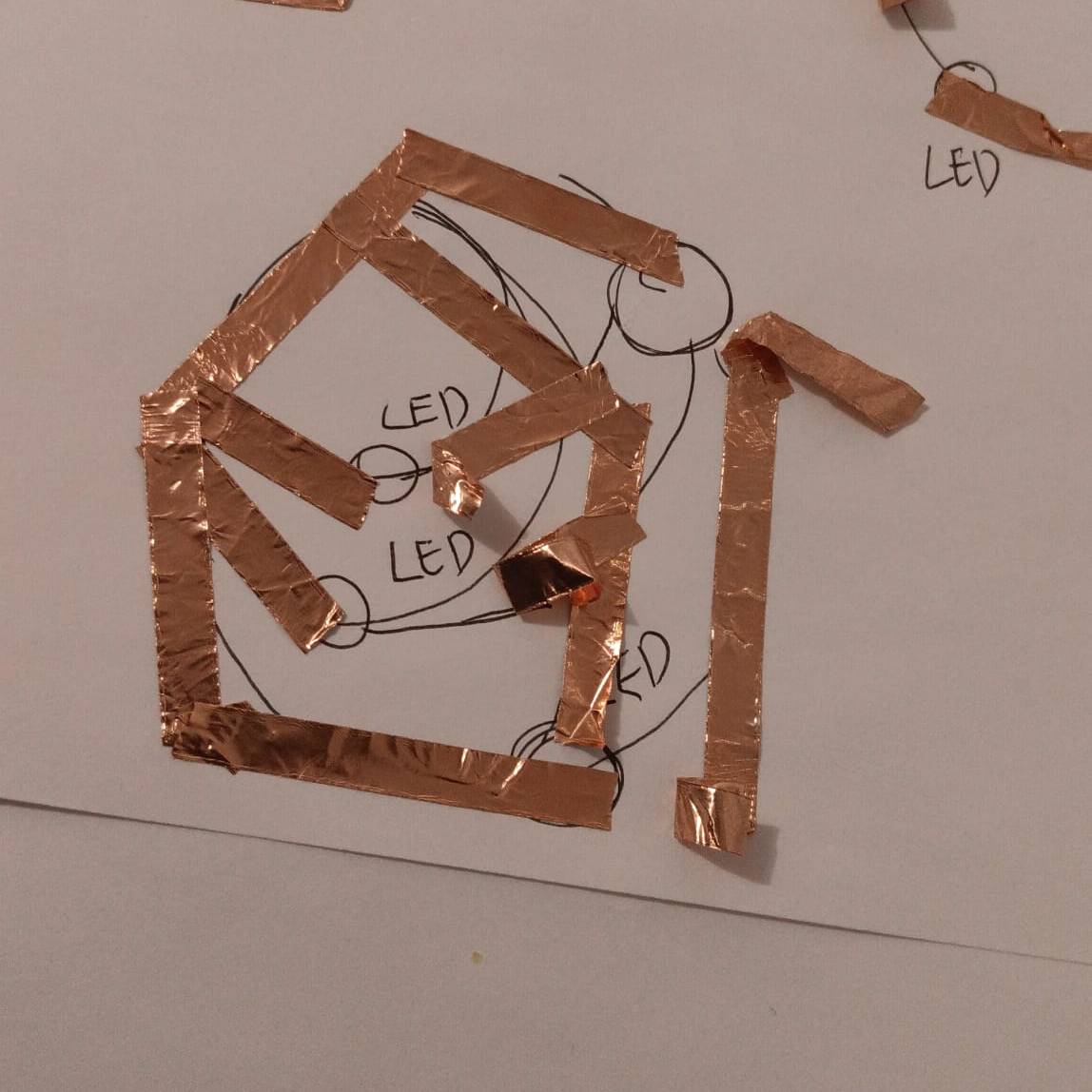 Here I add the copper tape onto my sketch.