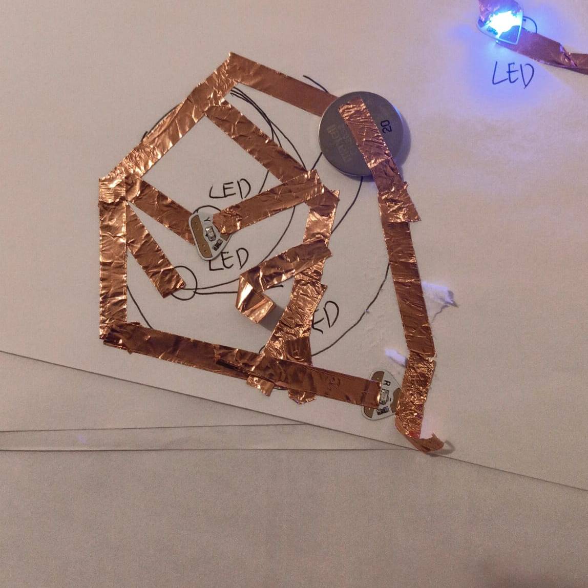 I try to light up this circuit but I do realize my mistake with the copper tape and lights, so it does not glow.