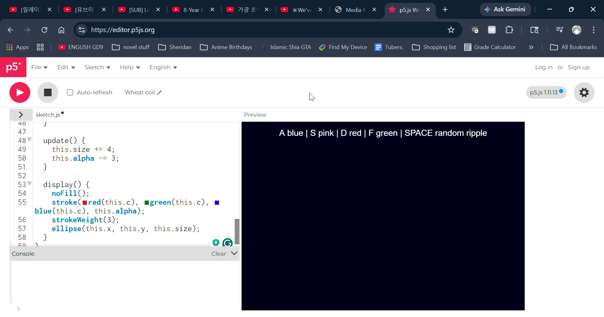 Expanding ripple interaction from center.