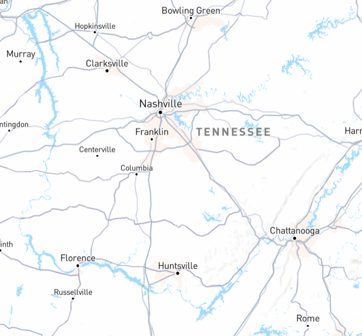 A zoomed out image of Tennessee.