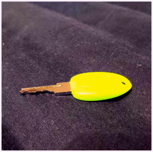 My keys to lock my bike, it's a nice neon green.