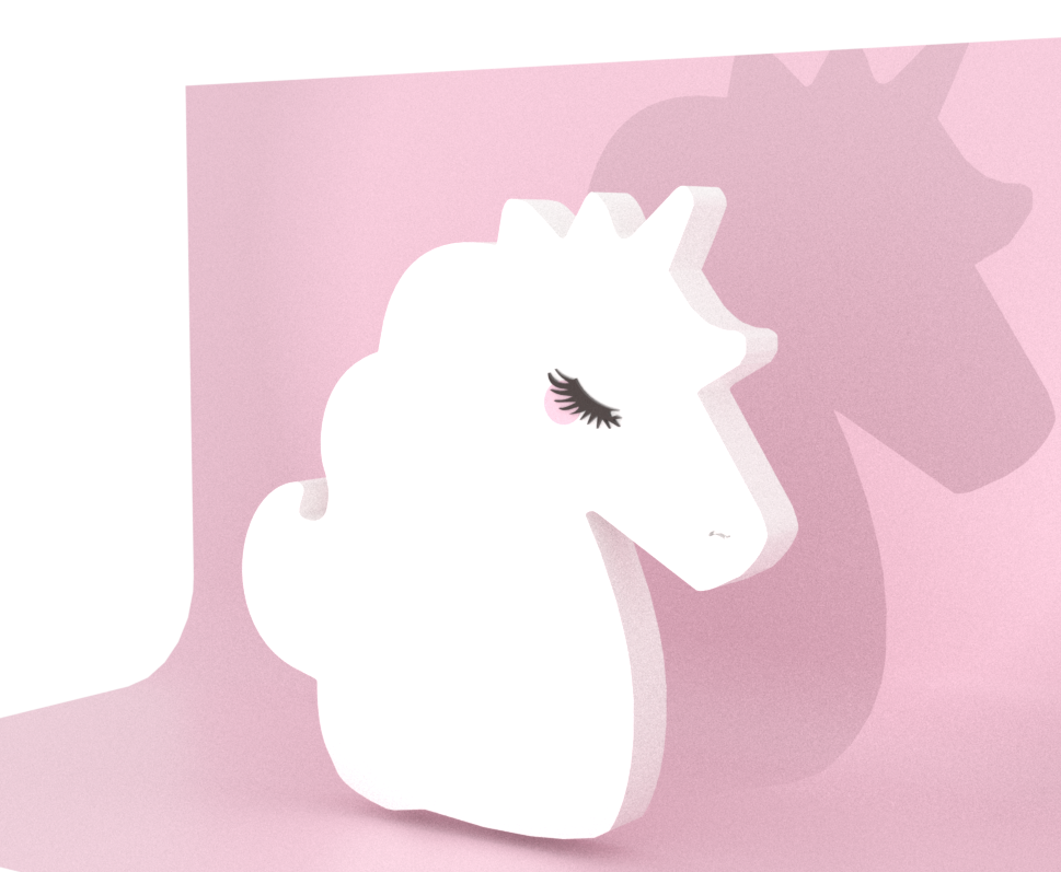 A Unicorn eraser. One of the more complex shapes I made with lots of splines, I couldn't add all the details so I used Extrude and Boolean to give the illution of depth.
