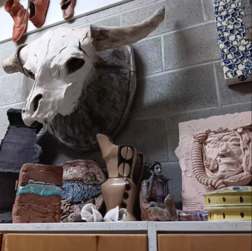 ceramics made by the students in the AA wing. Made of different materials such as clay.